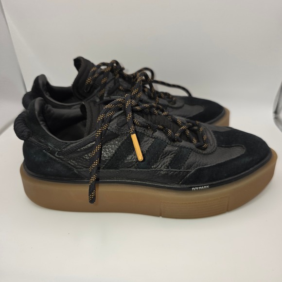 Adidas X Ivy Park Shoes - All-Black Leather & Suede Platform Sneakers with Gum Sole